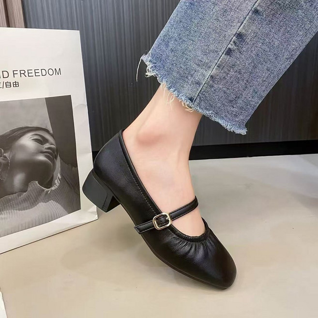 슈뿐 메리제인 셔링 스퀘어토 미들굽 발편한 데일리 여성구두 3.5cm