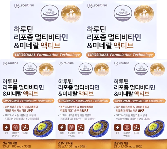 하루틴 리포좀 멀티비타민&미네랄 액티브 30정X5박스, 5박스, 30정 - 쿠팡