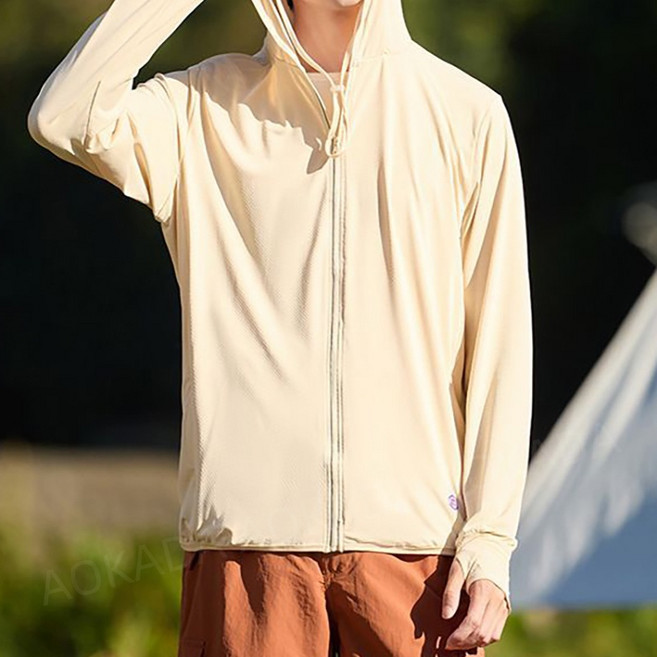 AOKADA 남녀공용 여름 자외선 차단 썬캡 후드 쿨링 자켓 캐주얼 루즈핏 통기성 경량 점퍼, 살구