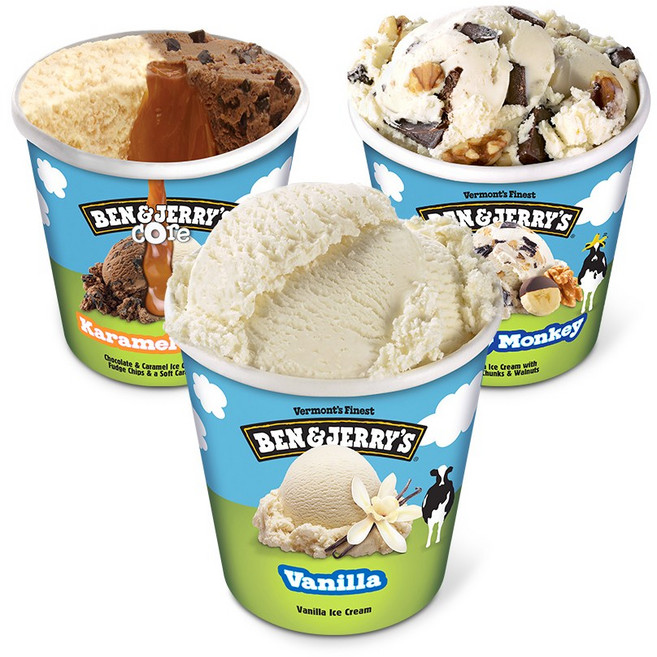 벤앤제리스 파인트 아이스크림 3종 혼합구성(바닐라+카라멜수트라코어+청키몽키)