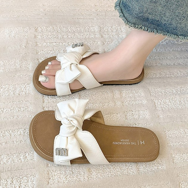 Modern Fashion 여성 귀여운 리본 샌들 발편한 플랫 슬리퍼 F45