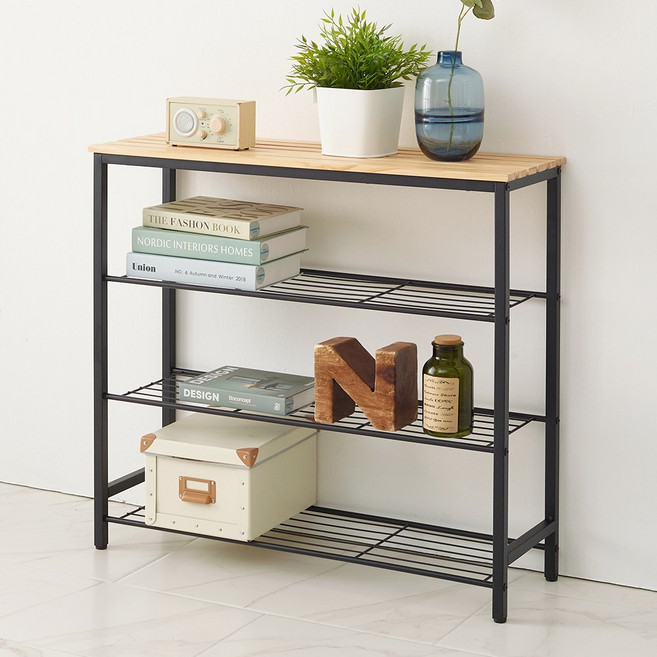 예다움 다용도선반 4단 800 화분 수납 신발 선반, 카디프 원목선반 4단 800_블랙, 4