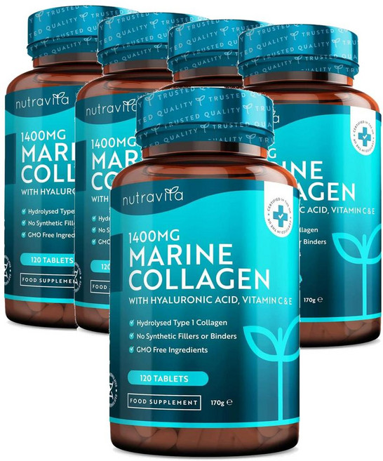 영국 뉴트라비타 Nutravita Marine Collagen 마린 콜라겐 1400mg with 히알루론산 비타민C 비타민E, 120정, 5개