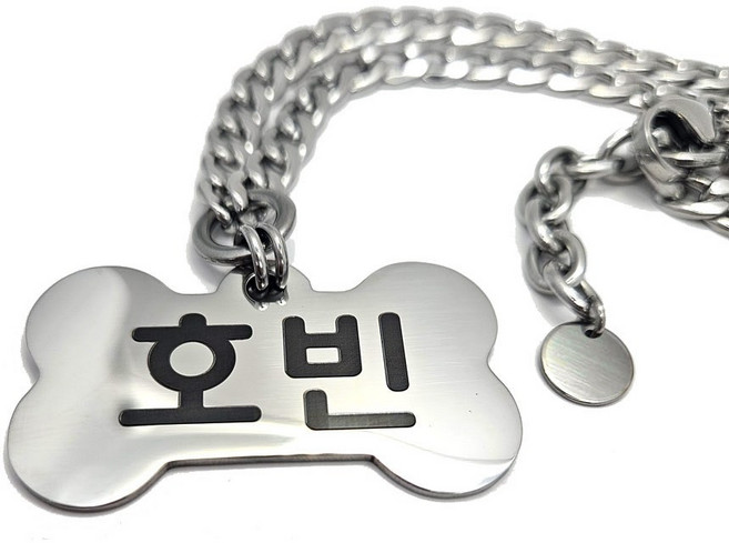 아츠플로우 써지컬 대형견 인식표 목걸이 애견 체인 이름표, 뼈실버, 1개