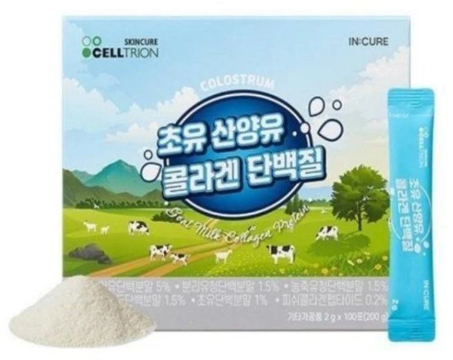 셀트리온스킨큐어 셀트리온 인큐어 초유 산양유 콜라겐 단백질 (100포) 594423, 200g, 1개 - 쿠팡