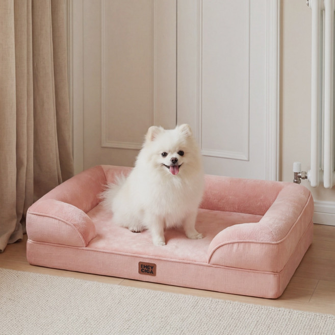 EHEYCIGA 메모리폼 함유 정형외과 반려견 강아지방석 사계절용 애견 강아지쿠션 푹신한 편안한 반려견 소파, 1개, 그레이핑크