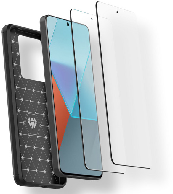 샤오미 레드미 노트 13 호환 블랙 케이스 + 강화유리 2p 5G 프로 4G 일반