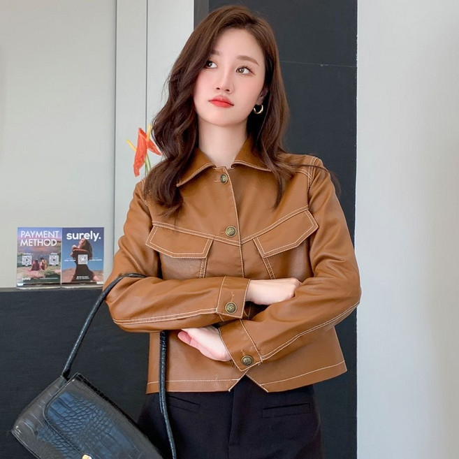 여성용 소프트한 가죽 카라넥 라이더자켓 숏 자켓 PU자켓 Women's Jacket