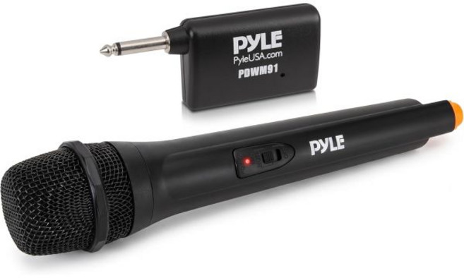 Pyle 휴대용 VHF 무선 마이크 시스템 전문 배터리로 작동하는 동적 단방향 송신기 세트 W/어댑터 수신기 PA 노래방 DJ 파티 블랙, Pyle 휴대용 VHF 무선 마이크 시스템 전문 배터리