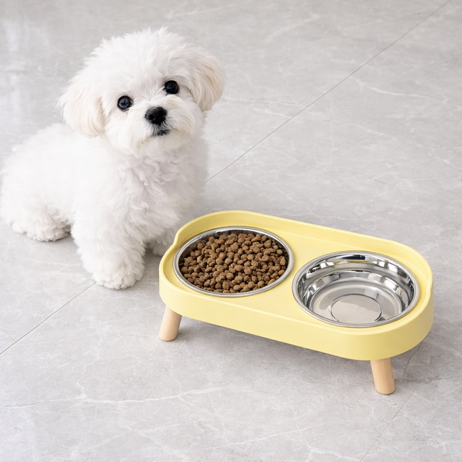 보넬티 편안한식사자세 분리세척 강아지 식기, 1개, 레몬 옐로우