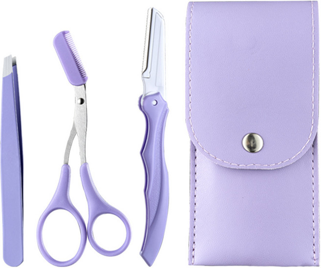 1+1 헬스와미 눈썹 정리 도구 3종 핀셋 빗가위 눈썹칼 세트, 퍼플+퍼플, 1세트