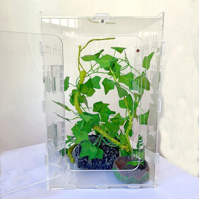 뉴리치 게코 도마뱀 아크릴 투명한 사육장 세트 20 X 20 X 30 CM, 1세트, 투명 아크릴