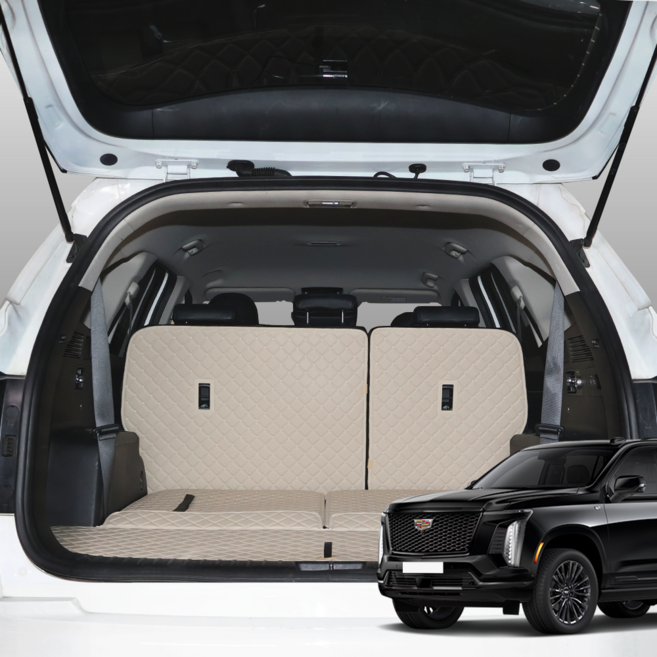 캐딜락 XT6 트렁크매트 1세대 차박 정리용품 퀼팅, XT6  (6인승) (20년 3월~), 트렁크매트 + 등받이, 브라운