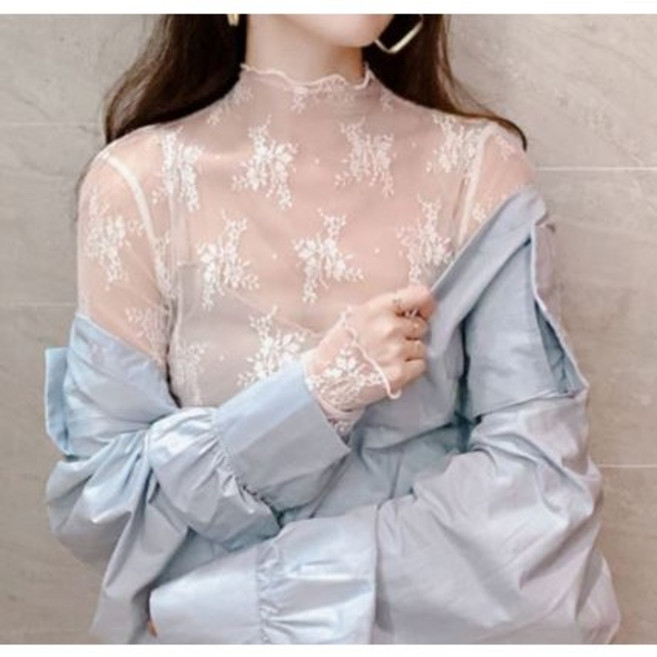 [오늘출발] 엘텍몰 꽃자수 레이스 레이어드 이너 시스루 블라우스 망사 티셔츠(55-77까지)
