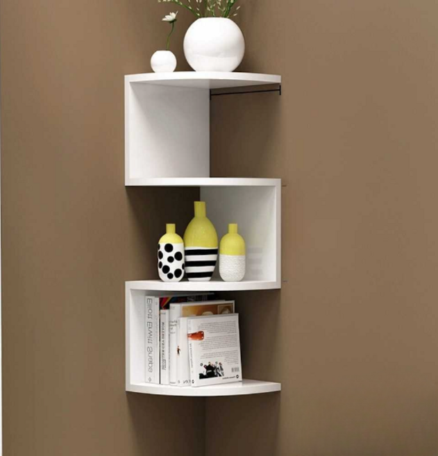 코너 수납장 코너장 원목 삼각 책장 장식장 인테리어 거실 모서리 틈새 선반 1. 화이트 4단 20cm