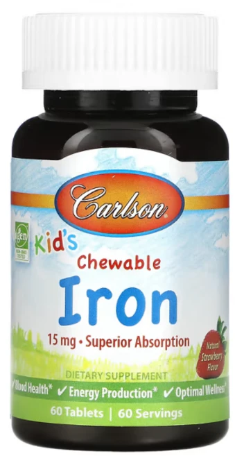 칼슨 랩스 Carlson Kid's Iron 키즈 츄어블 아이언 철분 15mg 60정, 1개, 한 사이즈, 1개 - 쿠팡