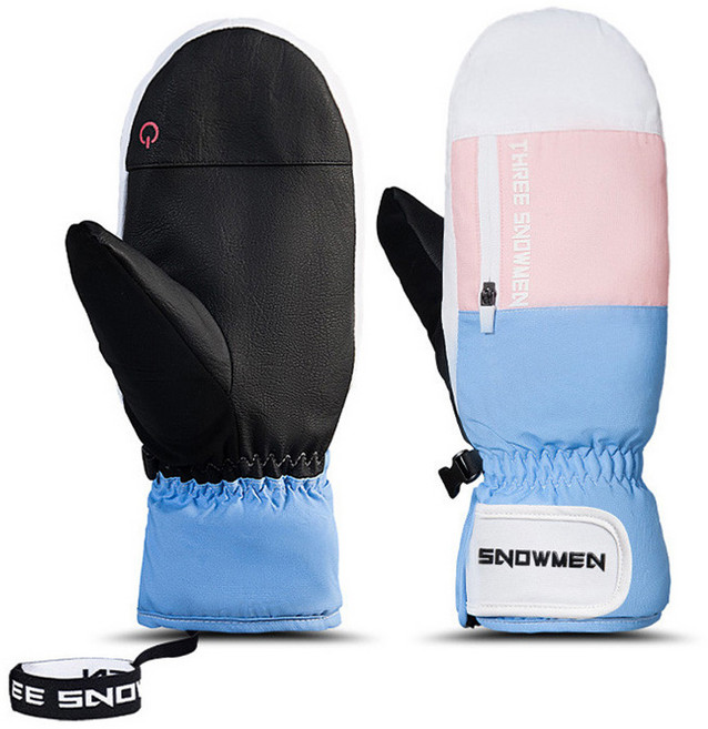 트레벨로 THREE 스노우맨 방한 방수 스키 스노우보드 벙어리장갑, 벙어리 마카롱, 1개