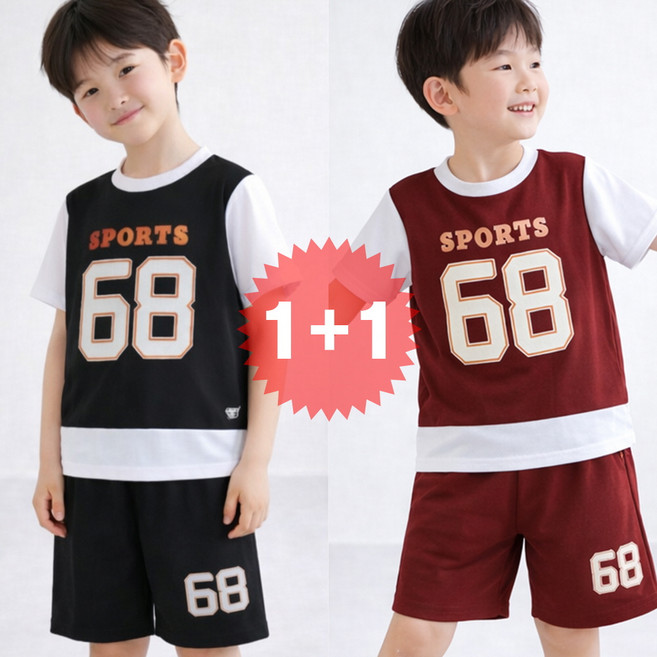 지디오 키즈 남아 반팔 상하복 2개 세트 메쉬 와플면 반소매 티셔츠 밴딩 반바지 쇼츠 여름 운동복