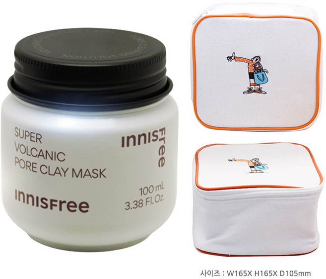 이니스프리 수퍼 화산송이 모공 마스크 / 각질제거 브라이트닝 블랙헤드+플레이그린 화장품 파우치 (옐로우), 1개, 1개입