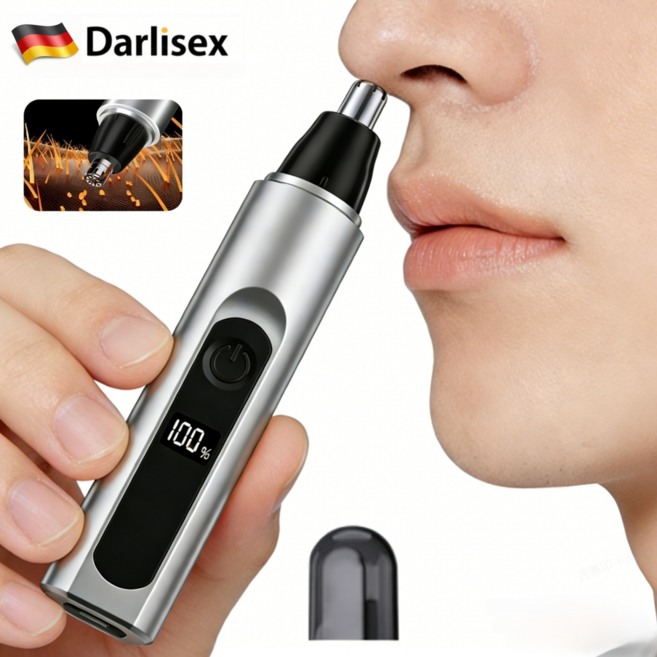 Darlisex 남성 코털제거기 콧털 제거기 무통 안전 휴대용 방수 코털정리기, 실버, 업그레이드