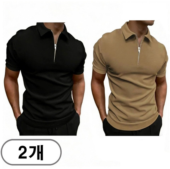 차쿠 1+1 남성 여름 집업 카라넥 반팔티 캐주얼 반팔 티셔츠 중년 아빠 빅사이즈