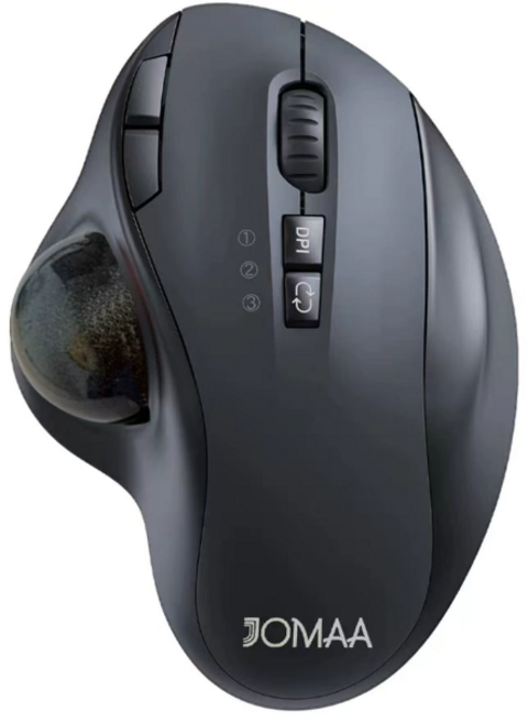 JOMAA 人體工學無線軌跡球滑鼠 舒適操控 精準定位 提升工作效率, 黑色黑球, CP001266