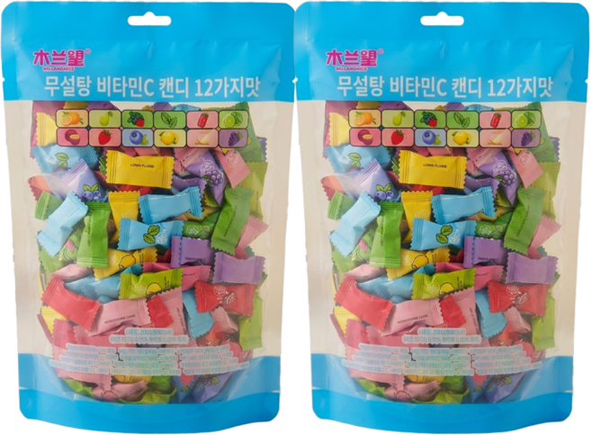 무란왕 무설탕 12가지맛 비타민C 민트 미니 캔디, 200g, 2개