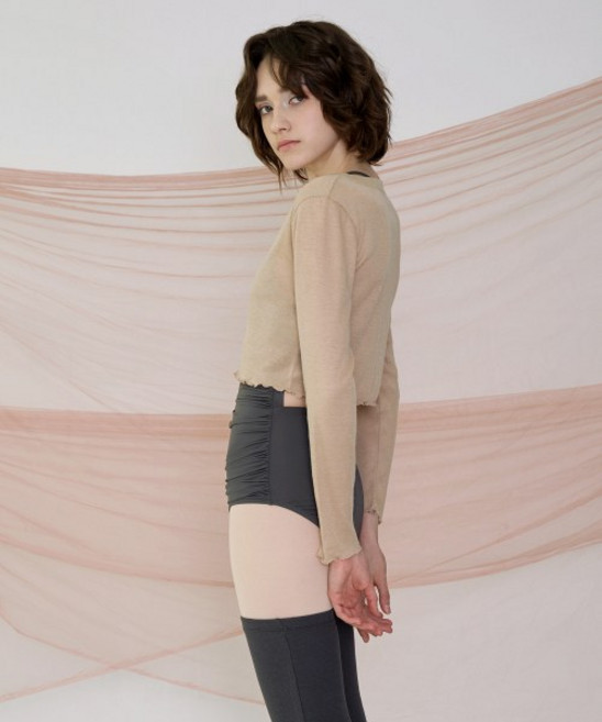 DEVIWEAR 데비웨어 여성 요가복 DEVI-T0047-베이지 필라테스 긴팔티 크롭티 물결라인 740936