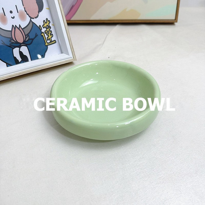 반려동물 도자기 식기 고양이 밥그릇 물그릇 강아지 척추 보호 도자기 사발 도자기 그릇 키높이형 받침대 도자기 그릇, 새싹 그린[얕은 그릇], 1개