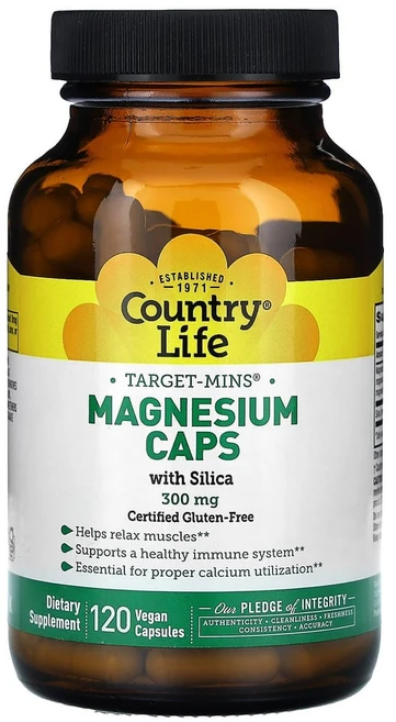 Country Life Vitamins 타겟-민스 마그네슘 캡 with 실리카 300mg 베지테리안 캡슐, 1개, 120정 - 쿠팡