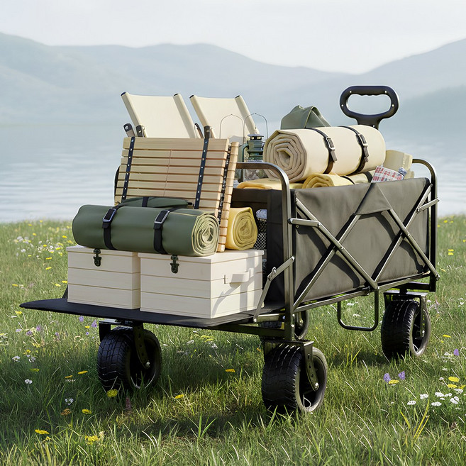 COUCAMP 접이식 캠핑 폴딩 카트 특대형 확장 웨건, 1개, 블랙