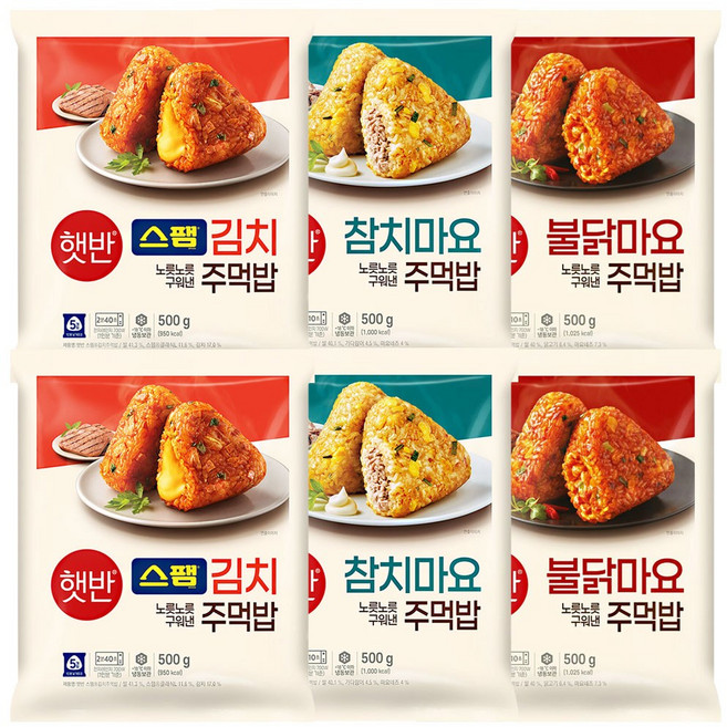 햇반주먹밥(스팸김치+참치마요+불닭마요), 2세트, 500g