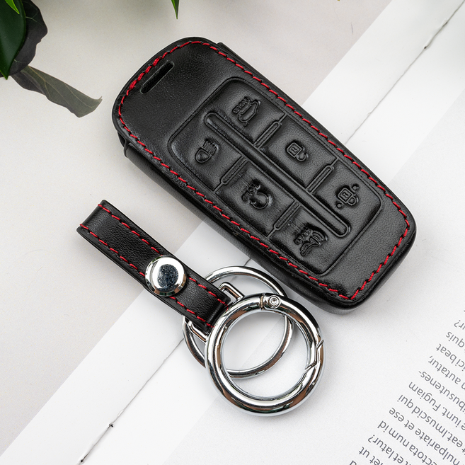 현대 제네시스 G80 GV80 그랜저 넥소 쏘나타 호환 천연 소 가죽 스마트 키케이스 키홀더 키링, 01_6버튼 BO-L51, 블랙