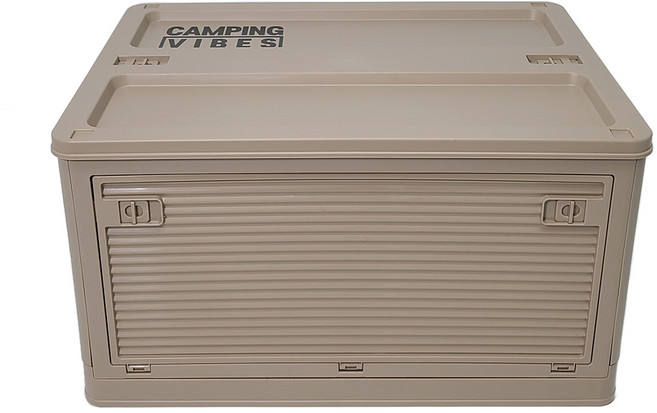 캠핑바이브스 캠핑용 폴딩박스 접이식 정리함 플라스틱상판 우드상판 84L, 플라스틱 상판, 블랙스티커, 샌드베이지, 1개