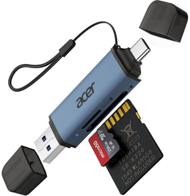 Acer SD 카드 리더 USB C 듀얼 슬롯 USB 3 0 타입 C to SD 카드 어댑터 MicroSD SDHC SDXC용 메모리 카드 리더 노트북 PC iPhon, Midnight