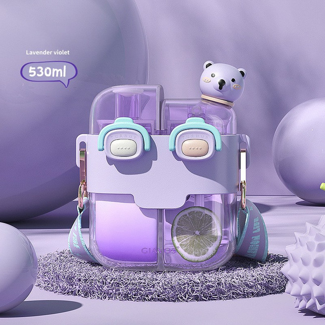 원터치 물병 어깨 끈 물통 휴대용 물통 스포츠 헬스 물통 보틀, 자주색-530ML, 1개