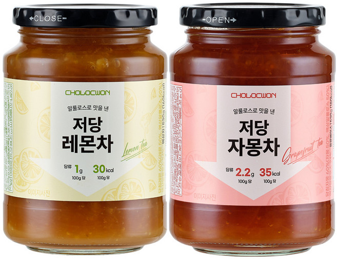 초록원 저당레몬차530g + 저당자몽차530g, 530g, 1세트, 2개입