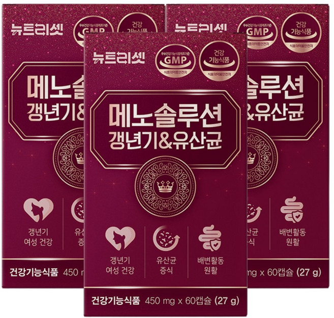 여성 갱년기 엔 유산균 식약청인증 메노솔루션 뉴트리셋, 3개, 60정
