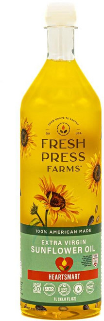 Fresh Press Farms 콜드 프레스 엑스트라 버진 해바라기 오일 500ml(16.4온스) (2팩) 고올레산 조지아 재배 100% 미국산 비정제 Whole30, 33.8 Fl Oz 285709