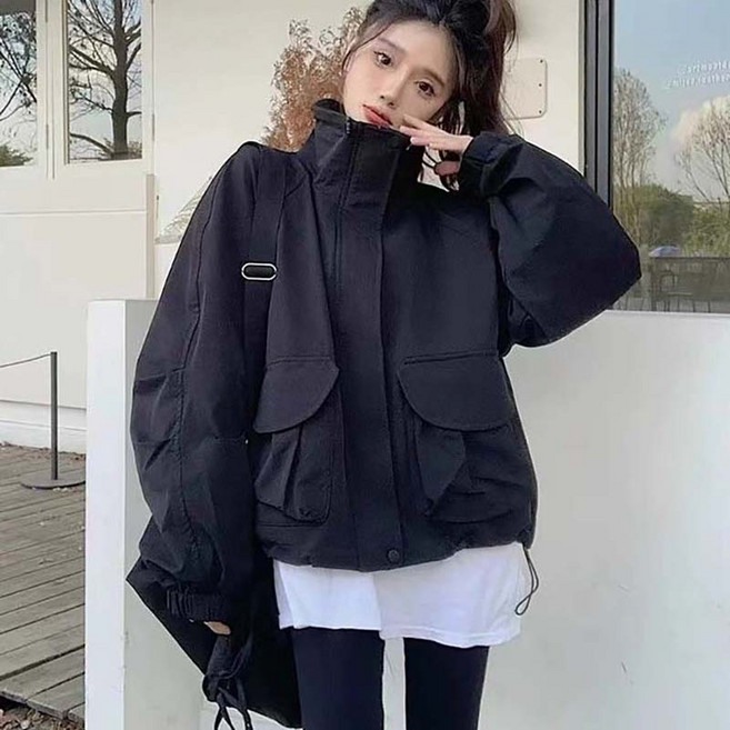 AOKADA 여성 봄 가을 오버핏 카고 점퍼 여자 바람막이 아우터