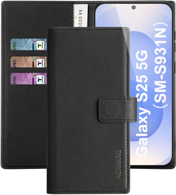 아칸크 지갑형 가죽 카드수납 다이어리 휴대폰리 케이스+지문인식 보호필름 풀세트