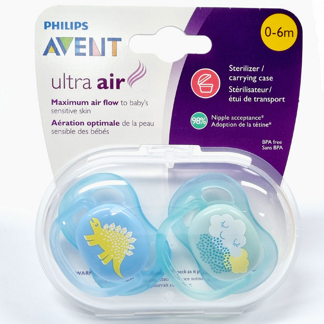 아벤트 울트라에어 쪽쪽이 모음 (1단계 0~6개월) (2단계 6~18개월) (3단계 18개월 ~) 노리개 젖꼭지 공갈젖꼭지, 1단계(공룡+구름), 1개
