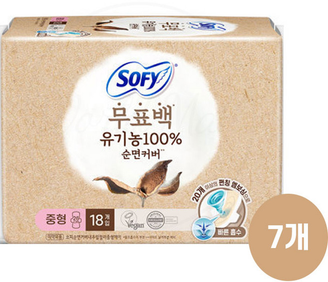 쏘피 바디피트 생리대 무표백 유기농 중형 18p x 7팩, 18개입, 7개