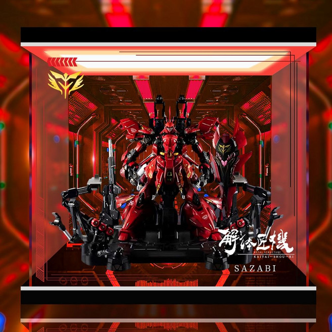 사자비 메탈스트럭쳐 아크릴 장식장 대형 투명 케이스, (스타일2) 전면+후면+하단 3면 페인팅, 사지비 비포함, 상하조명, 1개