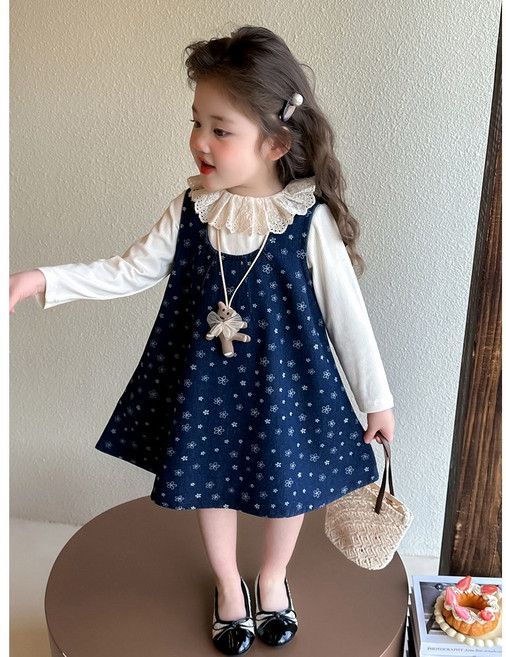아짱 키즈여아 여아 원피스 아기 아동 봄 가을 등원 유치원 티 + 원피스 세트