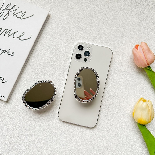 이디존 타원 거울 스마트톡 핸드폰 거치대, 실버