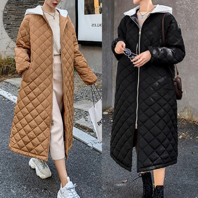 루즈핏 여성 후드 롱 퀄팅 패딩 겨울 누빔 점퍼