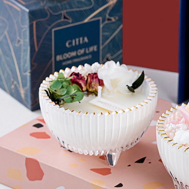 천연소이캔들 잡냄새제거 수제 아로마 향초 북유럽 스타일 선물 에센셜 오일 꽃 아이디어, 녹색, 1개