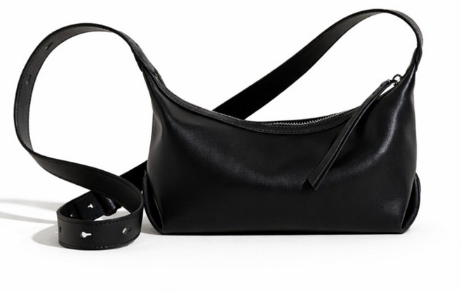 디케이제이디 초경량 리얼가죽 하프문 미니 숄더백 블랙