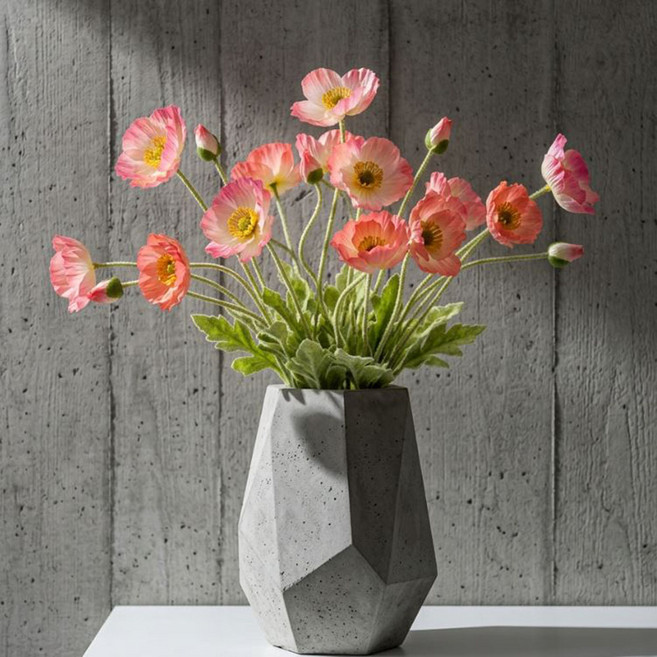 osshop 생화같은 양귀비 조화 인조 실크플라워, 5개, 양귀비 조화 - 진핑크